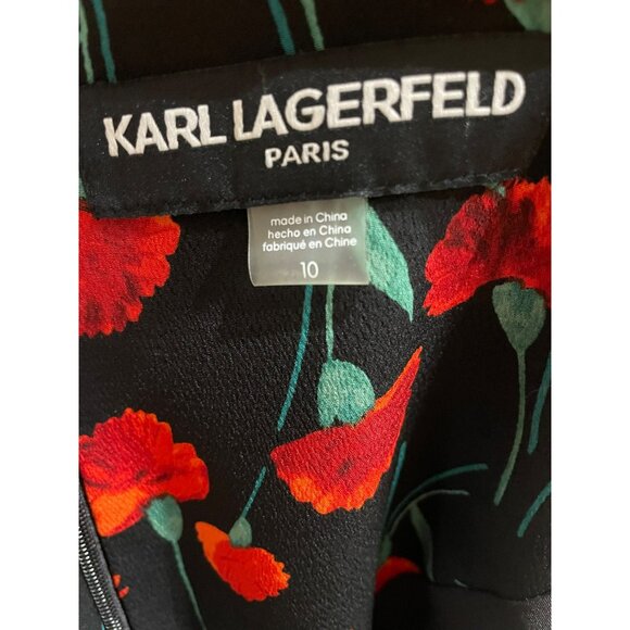 Karl Lagerfeld Paris Black & Red Floral Print 3/4 Sleeve Shift Dress Womens Size - Picture 5 of 10